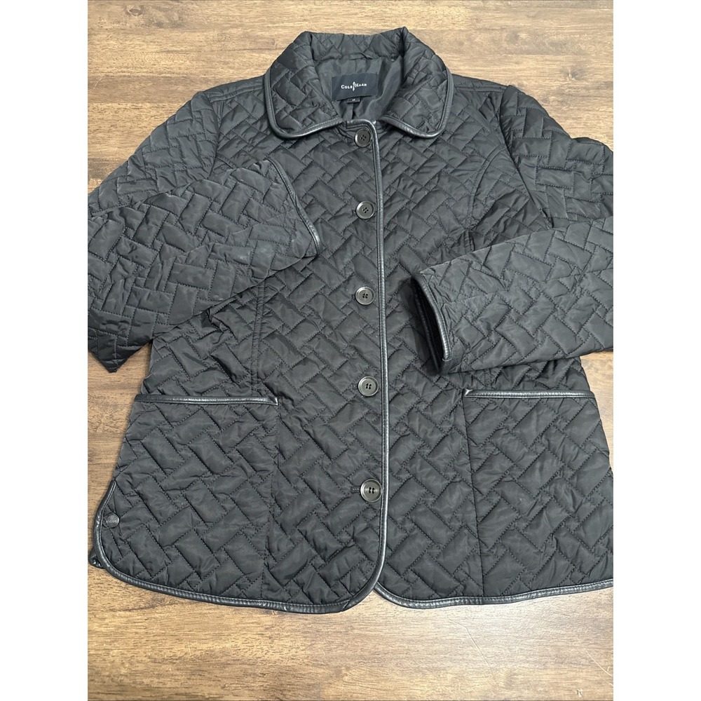 COLE HAAN Womens MED Black Thermore EcoDown Quilted Button Jacket Pockets Black